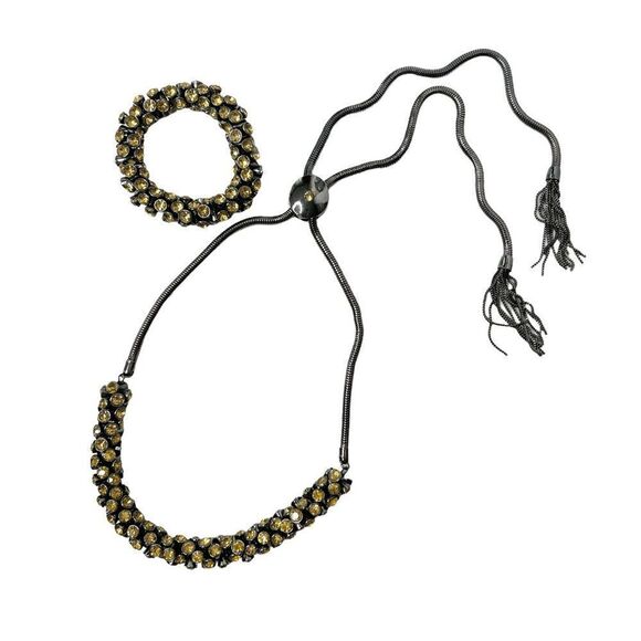 Chico’s Amber Stone Snake Chain Necklace & Bracelet Set - Picture 2 of 8